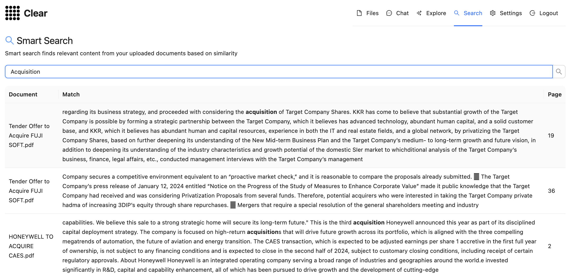 document table with generated data